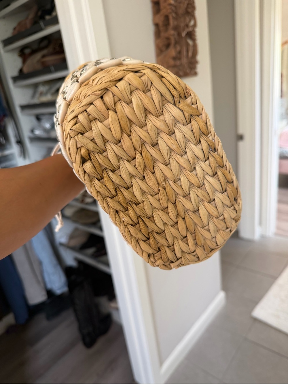 Poolside Natural Straw Mini Bag with Cowrie Shell & Rhinestone Trim - Picture 2 of 4
